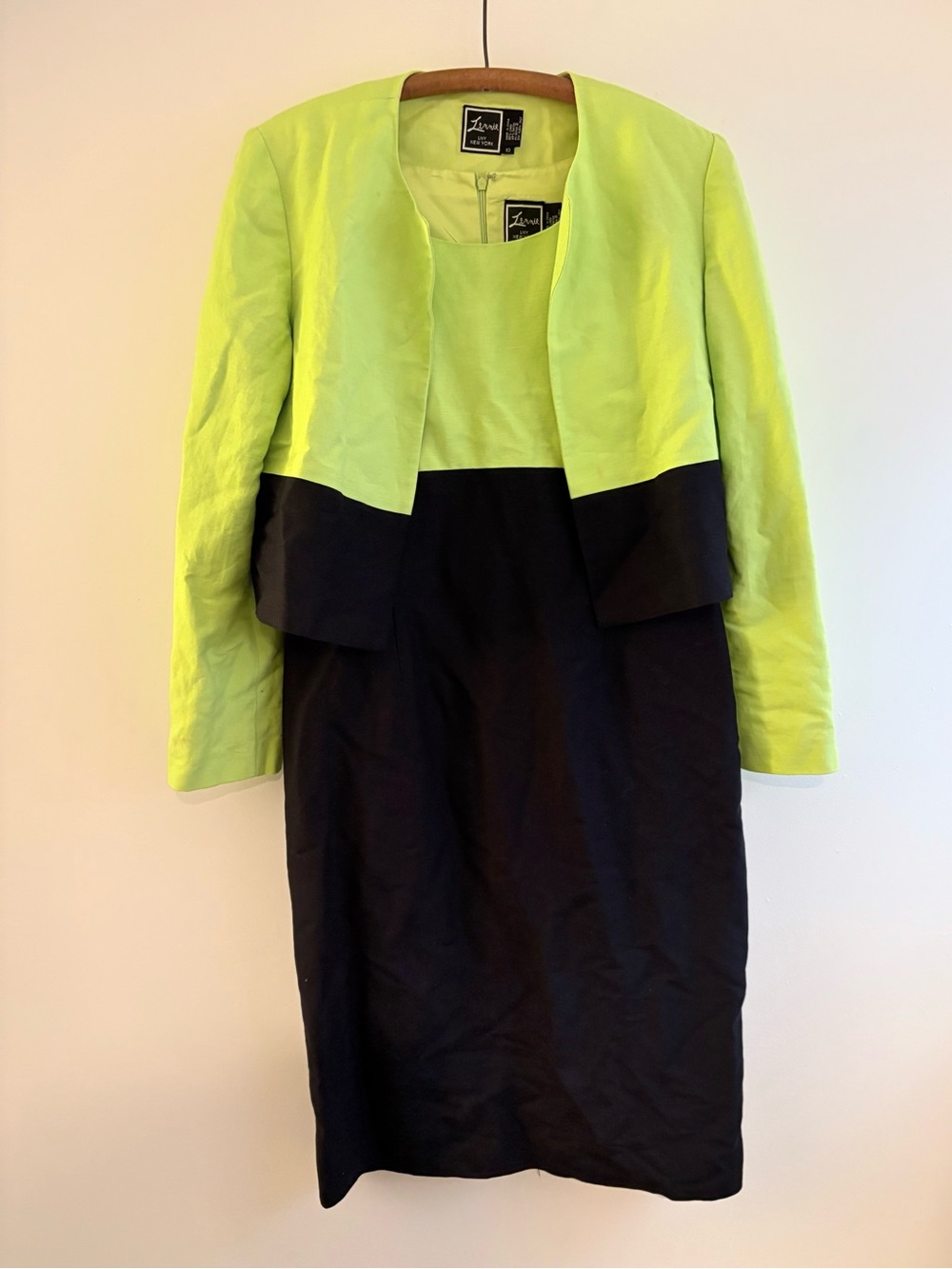 Vintage 90s-Y2K linen colorblock shift dress and jacket, sz 10